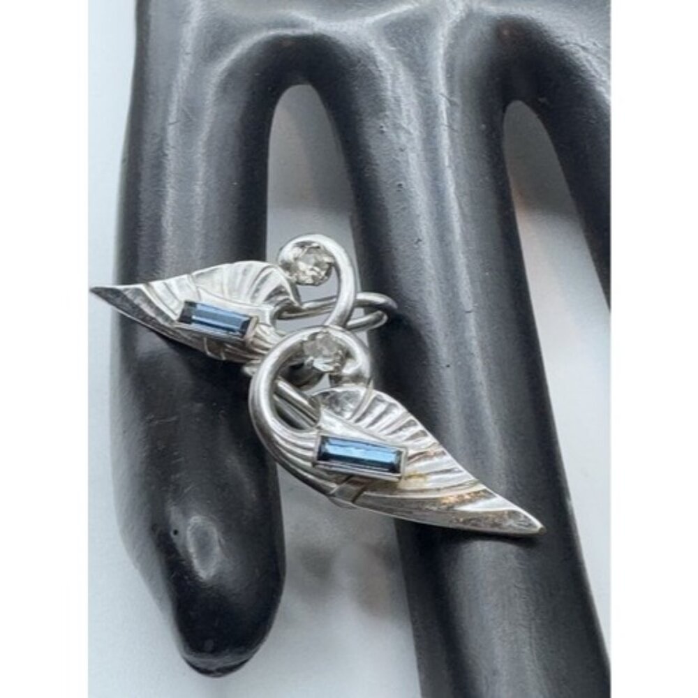 Vintage BN Silver Tone Blue Crystals Clip On Earrings Screw Backs 1” Signed